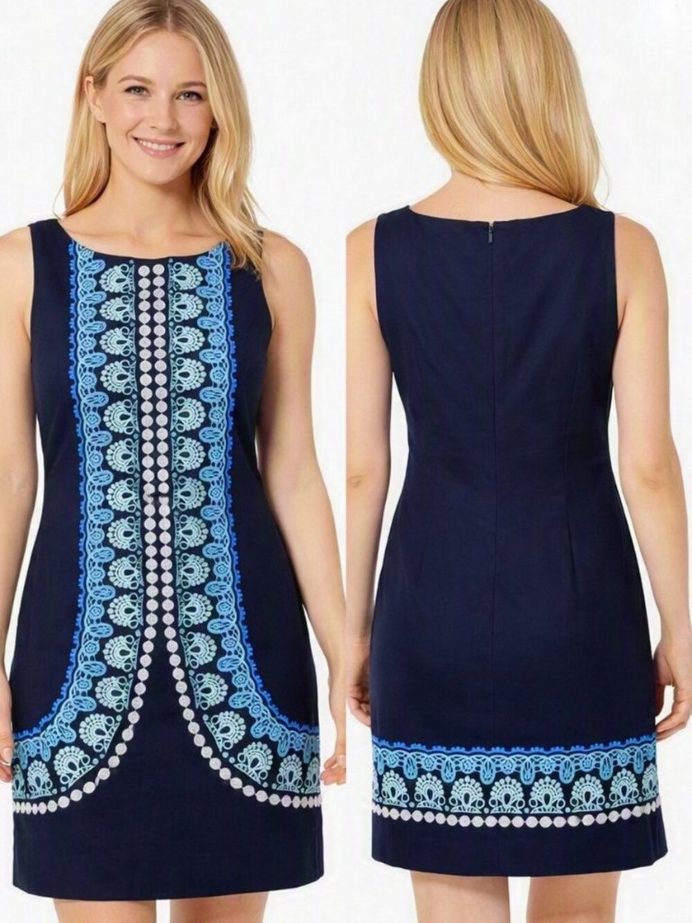 Lilly Pulitzer Sleeveless Mila Shift Dress Navy Embroidered Size 2